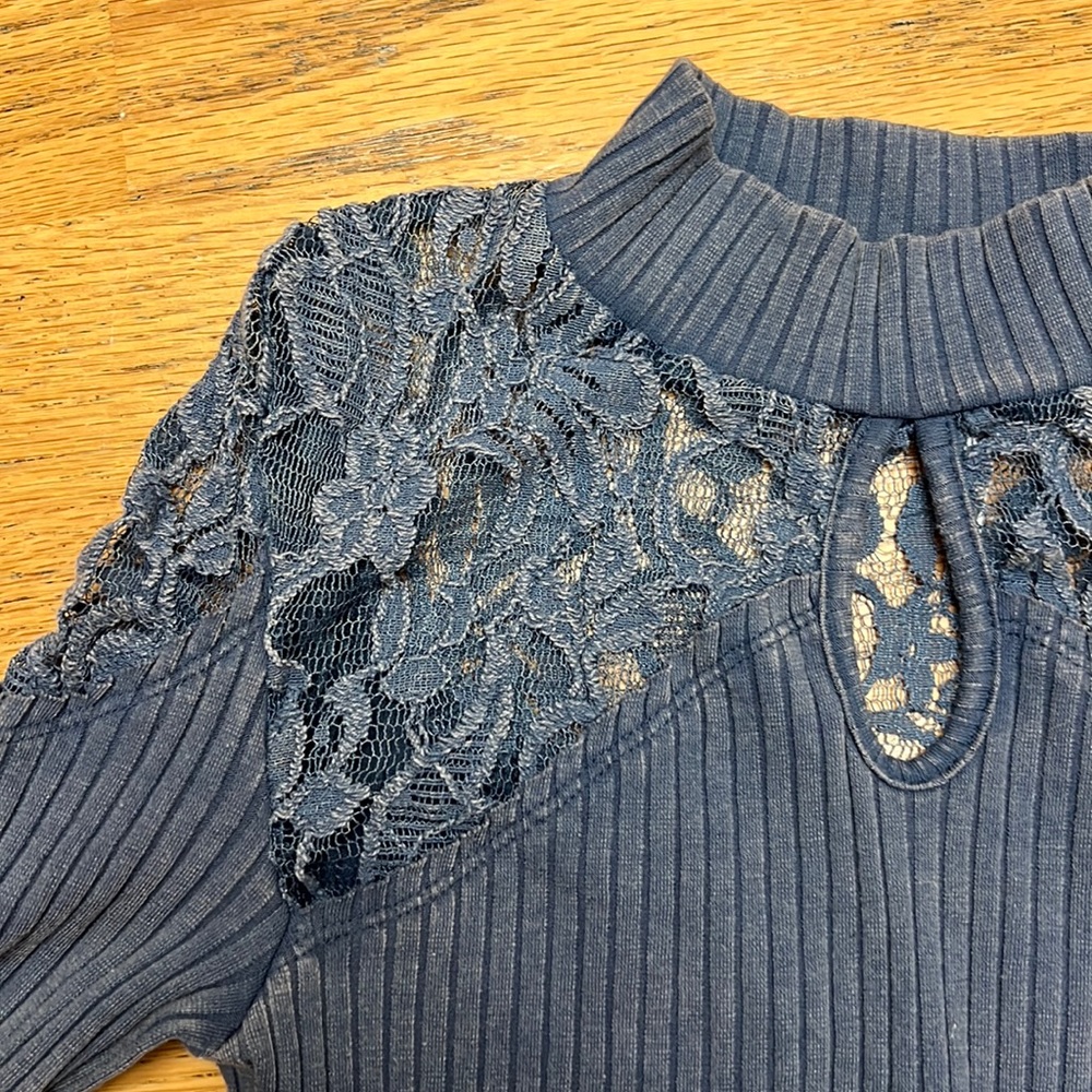 Free People mock turtleneck long sleeve top with lace inserts - Picture 3 of 5